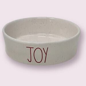 Rae Dunn NWT JOY Pet Food Dish Cream & Red Ceramic Christmas Holiday